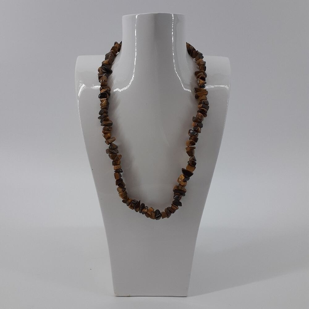 Tiger Eye Women's Necklace Elegant Chipped Beads Brown 18"